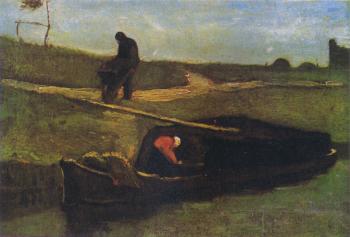 Vincent Van Gogh : Peat boat with two figures